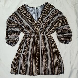 Bohemian Long Sleeve Dress with Stripes